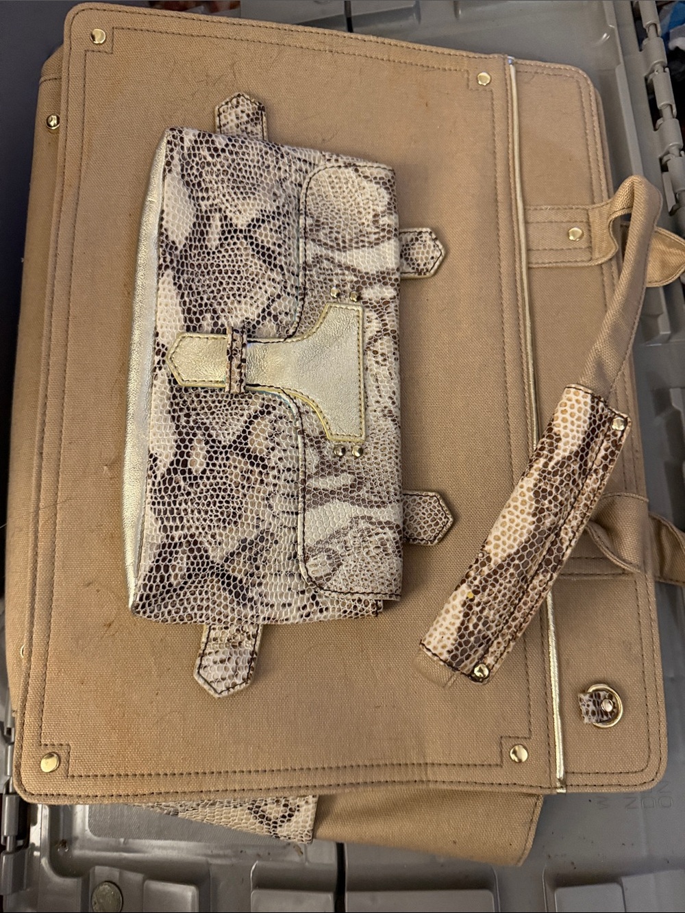 Hand Maid by Michelle Frantz Python Print Laptop Tote Bag & Clutch Set